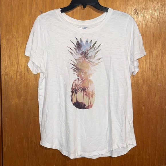 •OLD NAVY•WHITE TROPICAL VIBE PINEAPPLE EVERYWEAR CLASSIC T-SHIRT SIZE LARGE - Picture 7 of 7